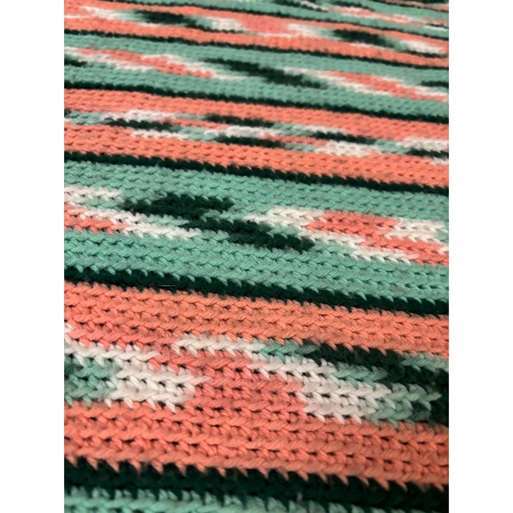 Vintage‎ Handmade Crochet Southwest Style Throw Blanket Afghan 37x72 Fringe
